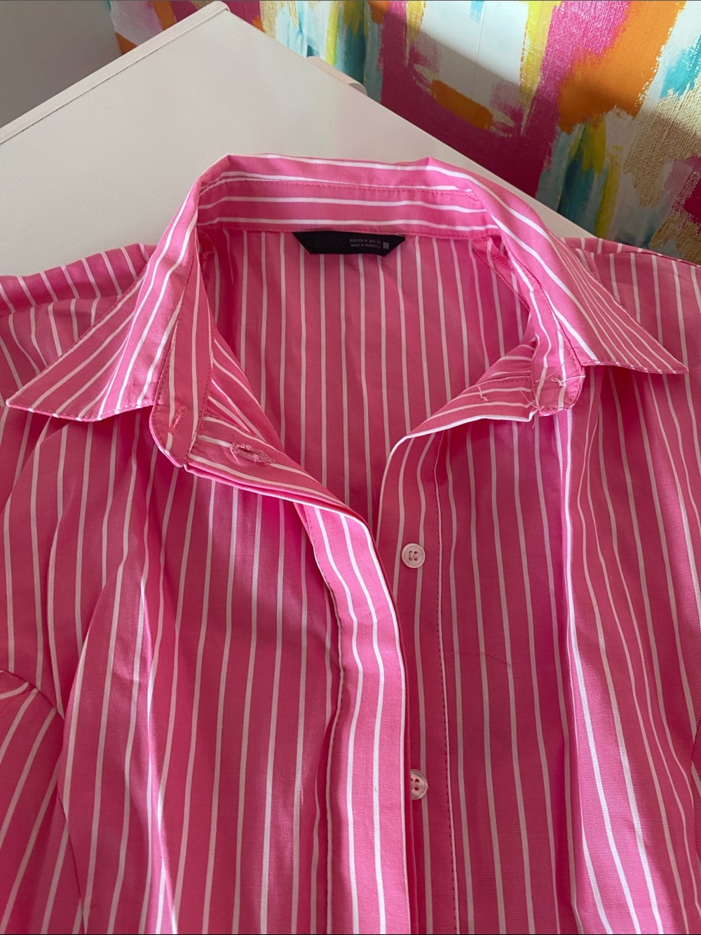 Zara Pink and White Striped Button-Up Shirt. Size medium. Great condition. - Picture 3 of 5